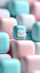 Fototapeta premium Colorful 3D cubes with a stylized email icon representing digital communication.