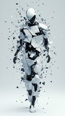 Fototapeta premium Man in a white suit is walking through a cloud of debris