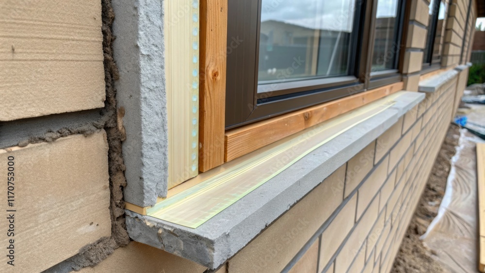 Poster an inspection of the seam where the insulated window frame meets the wall highlighting the meticulou