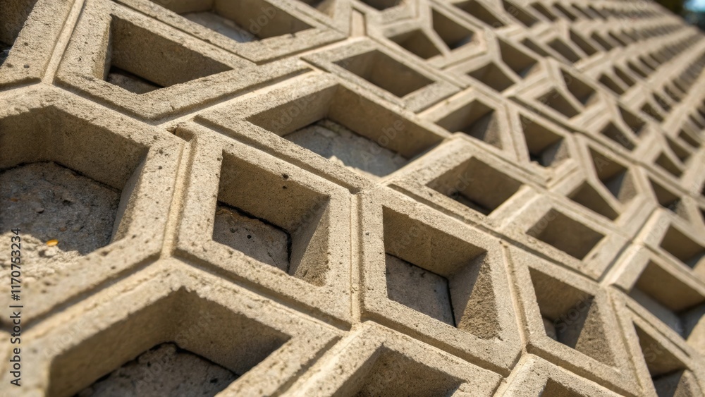 Aufkleber An intricate closeup of a decorative mortar pattern created between the stacked cement blocks where the installer has shaped the mortar into a unique design. The repetition of the