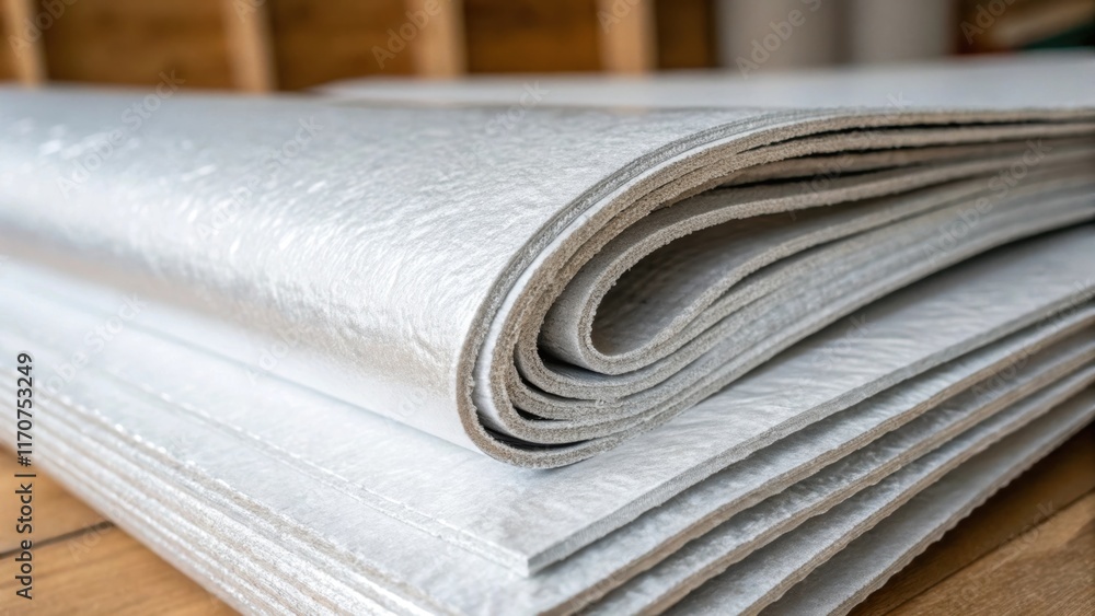 Poster An intricate detail of the overlap between two radiant barrier sheets showcasing how they fit seamlessly together. The meticulous folding and bonding create a clean line