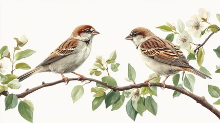 Sparrow Perched Amid Spring Blossoms