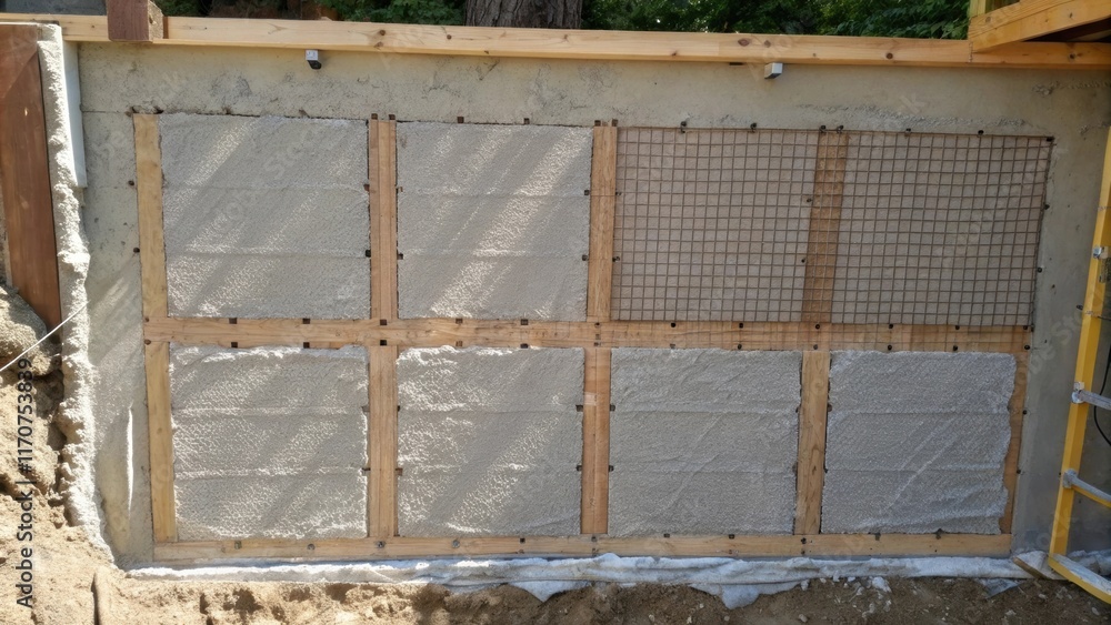 Poster an overhead shot showcases a partially prepared wall its surface smoothed and dusted with sections o