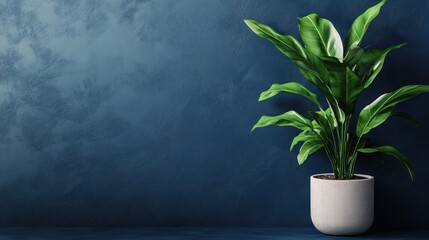 Create a front-view photo of a room with smooth pastel navy plaster walls, offering a calm and sophisticated ambiance