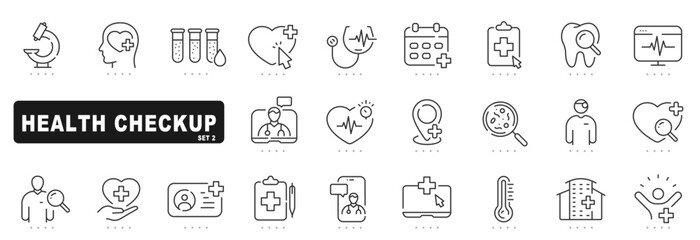 Set of check-up related line icons. Diagnosis, treatment, doctor etc. Editable stroke. Set 2