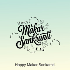  Happy Makar Sankranti poster design with group of colorful kites flying cloudy sky. vector illustration design. Indian festival