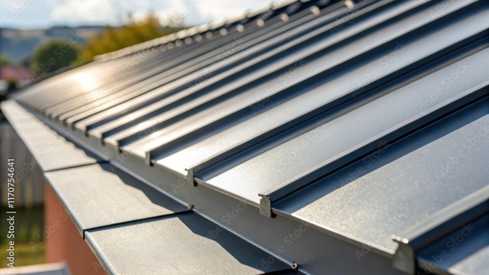 Aufkleber a series of metal flashing sections tipped slightly at an angle revealing the interlocking edges des