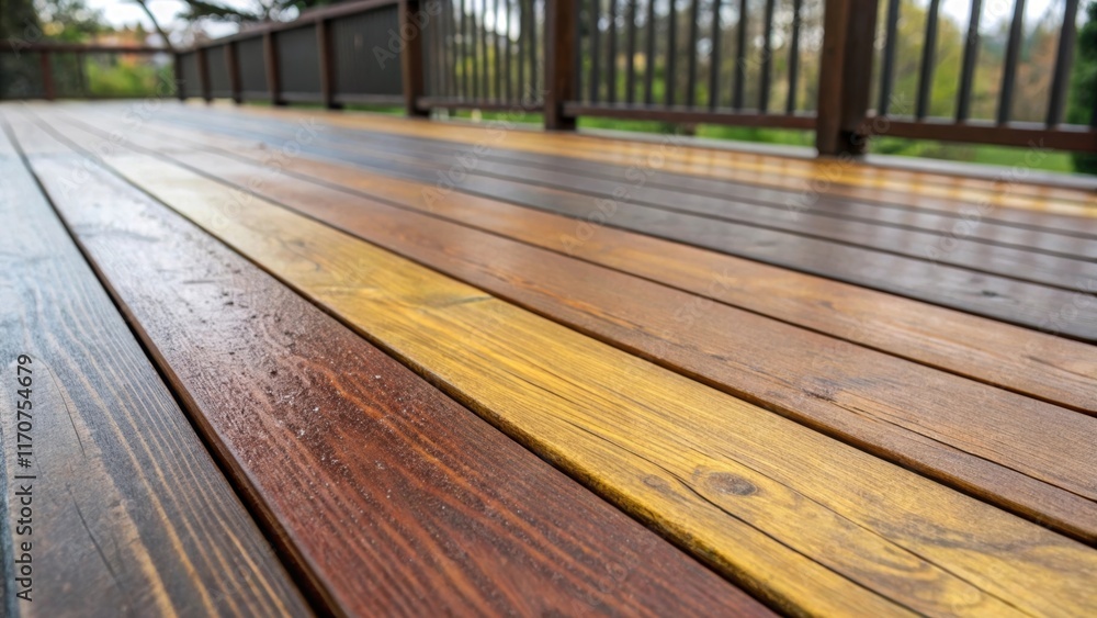 Poster A side view capturing the distinct layers of stain applied to the boards demonstrating the depth of color achieved through careful application. The rich brown tones are