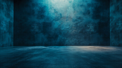 Vintage blue empty room with textured walls, abstract background. Generative AI