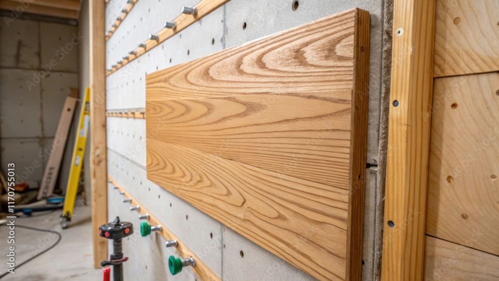 Leinwandbilder a tight framing of a section of a wall under renovation with a focus on a single wooden panel that d