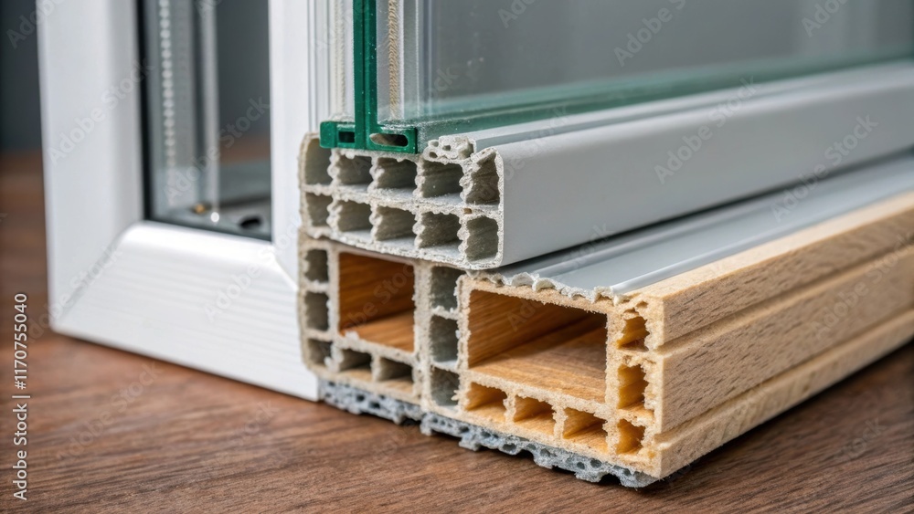 Poster A texturefocused shot capturing the crosssection of a storm window showcasing the multiple layers of glass and insulation material hinting at the energy efficiency and durability