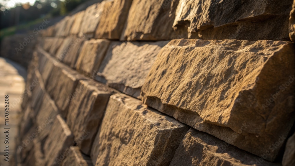 Aufkleber a tight shot capturing the surface detail of a particularly large retaining wall stone where its rou