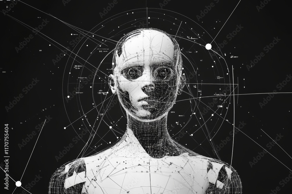 Aufkleber computer generated image of a face with a black background
