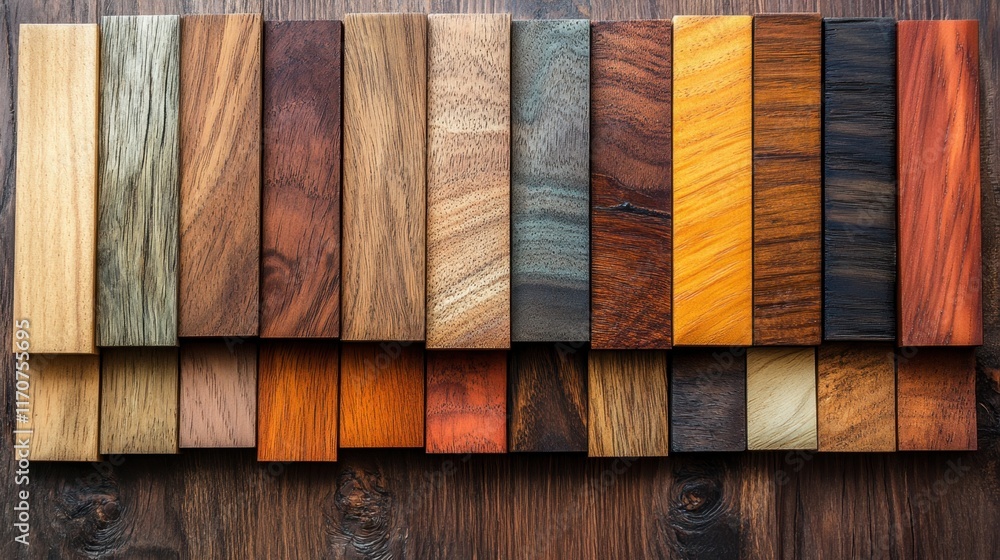 Poster different types of wood grains arranged artistically on a rustic surface for design inspiration and 