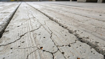Obraz premium A zoomedin perspective featuring the patterned grains of a cement board with cracks and pockmarks that tell a story of resilience and the passage of time evoking a sense of raw