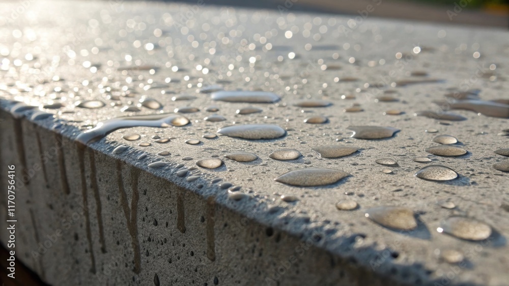Fototapete closeup of moisture on the surface of a concrete panel where droplets cling to the rough texture. th