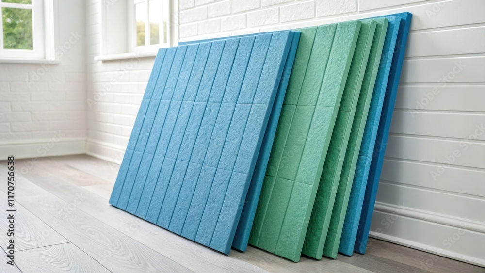 Poster color variation a detailed view of rigid foam insulation panels in varying shades of blue and green 