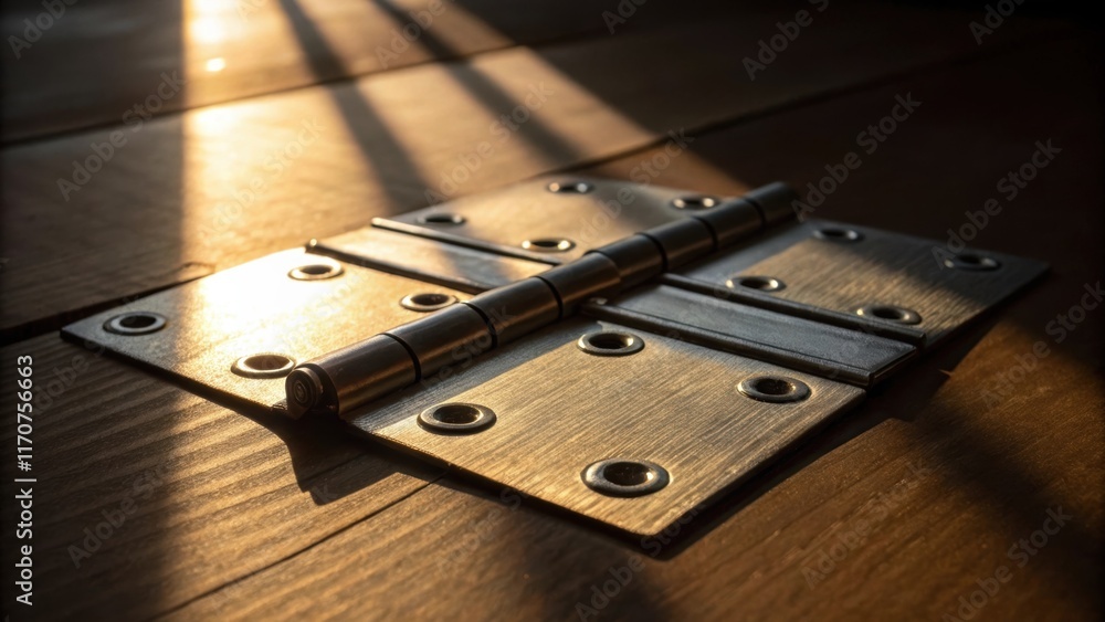 Poster Dramatic Lighting A moody closeup features sealed door hinges arranged artfully under a halo of warm light. Shadows play on the surface emphasizing the curves and edges of the