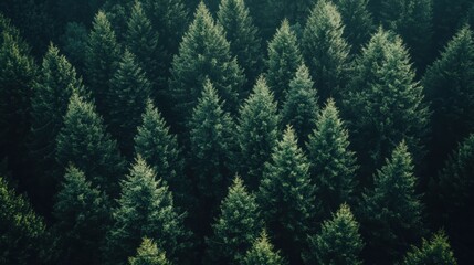 Obraz premium Aerial View of Lush Evergreen Forest Dense Coniferous Trees from Above