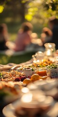 Outdoor Picnic Table Decorated with Delicious Food and Drinks