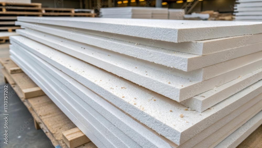 Aufkleber Layering Effect An artistic shot focusing on the layering of rigid foam insulation panels stacked at different angles. The overlapping edges create dynamic shapes while small