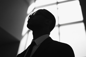 Silhouette of a Business Leader in a Minimalist Setting