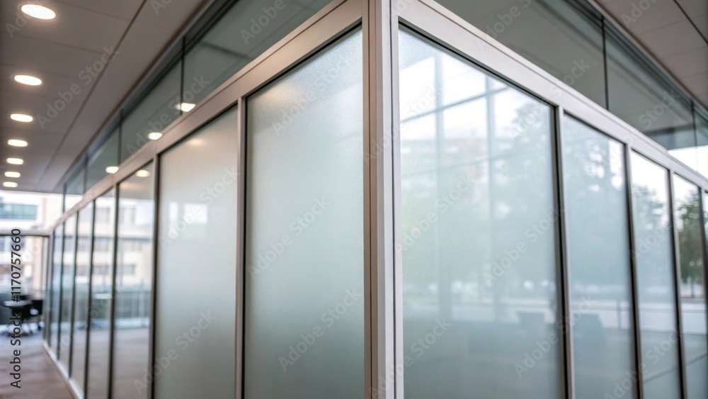 Poster the focus shifts to the edge of a frosted glass partition showcasing its precision corners and smoot