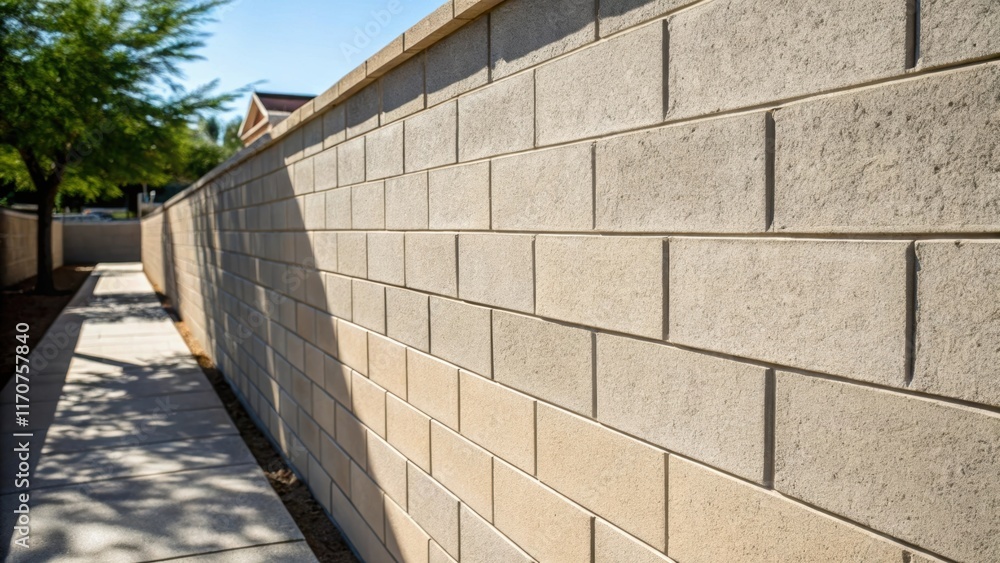 Aufkleber The image focuses on the interplay between light and shadow along the newly constructed cinder block wall where the meticulously applied mortar joint glints against the backdrop of