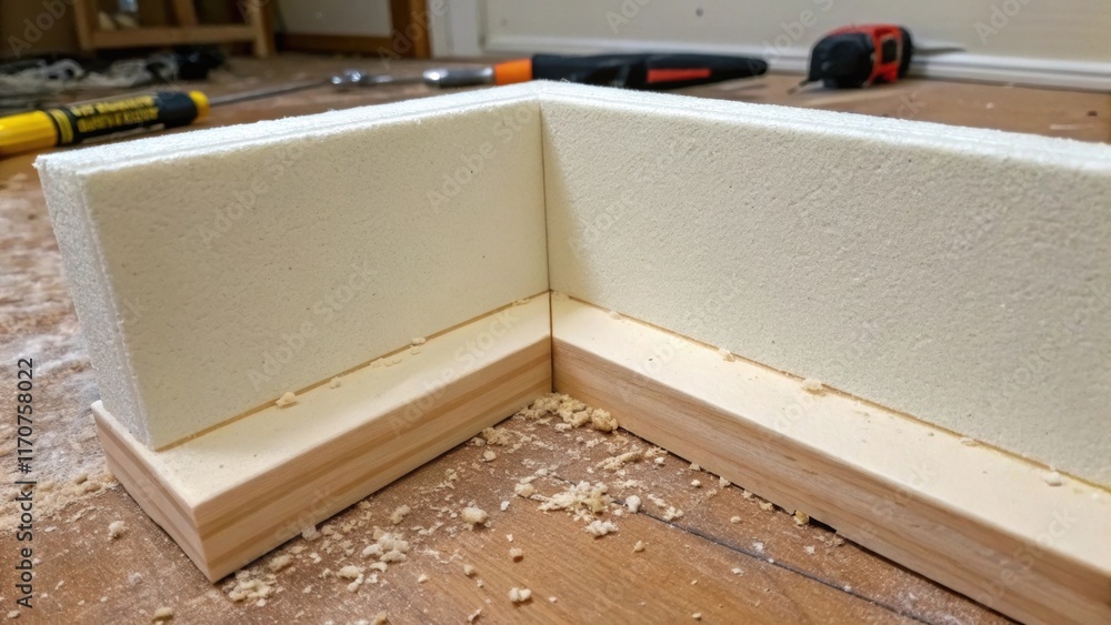 Aufkleber The photograph focuses on a corner where two foam panels meet demonstrating the precision edges that ensure an effective seal. The camera captures the texture of the foam which