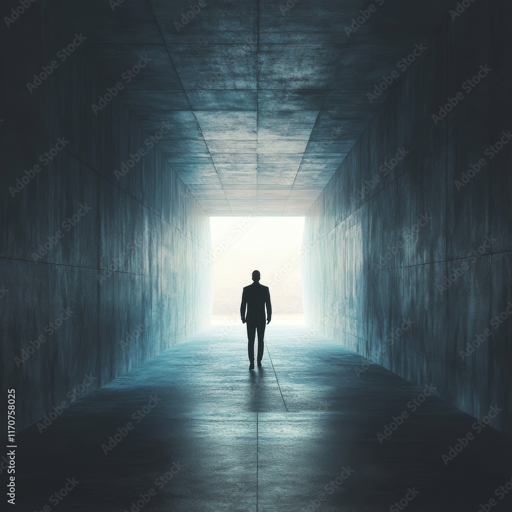 Canvas Prints a man walks through a tunnel with a light shining on him