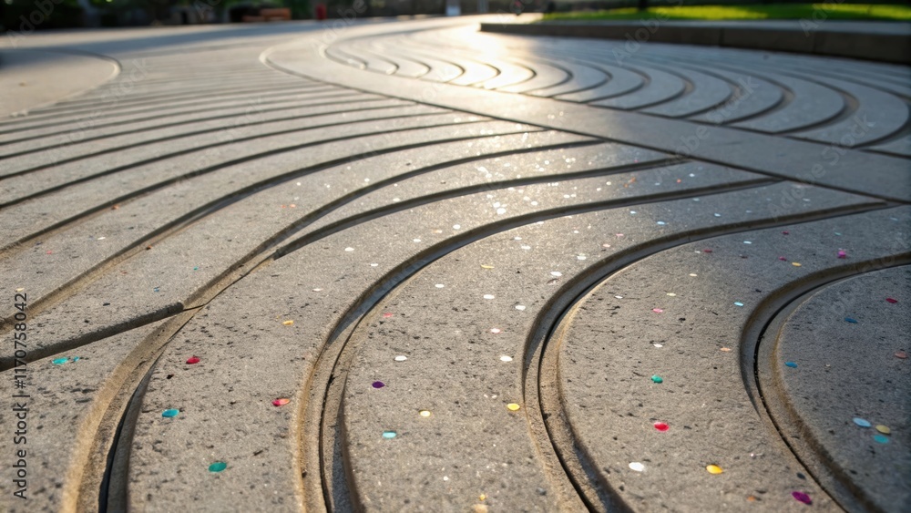 Aufkleber The surface of the concrete slab is adorned with sinuous lines that converge and diverge creating a dynamic flow. Tiny flecks of color embedded in the concrete sparkle in the