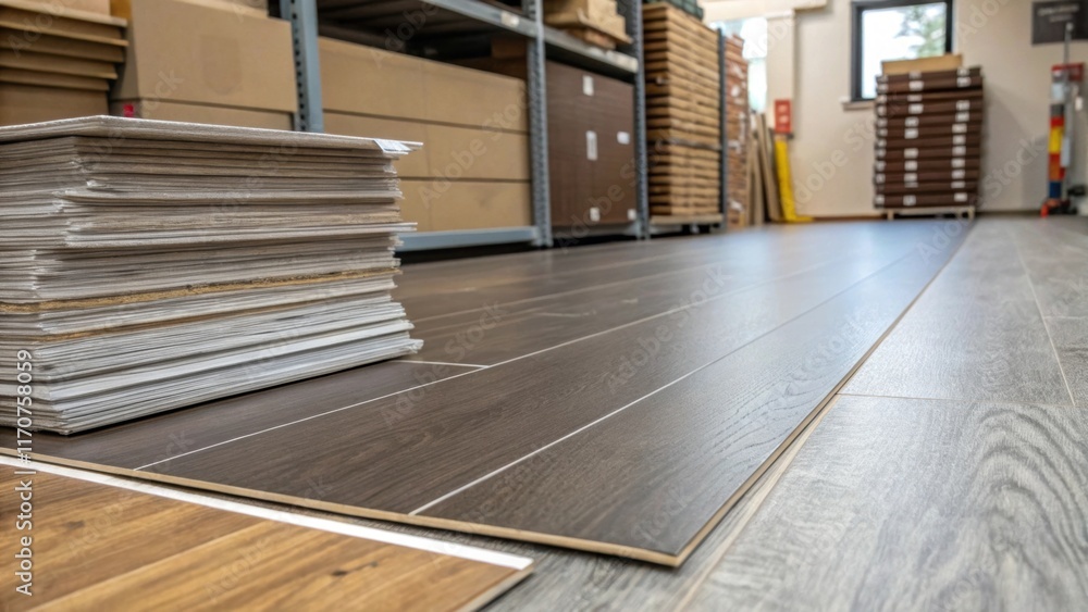 Poster The workspace is organized with vinyl floor sheets stacked nearby ready to be laid down. In the foreground a perfectly flat section of flooring gleams showcasing the simplicity and