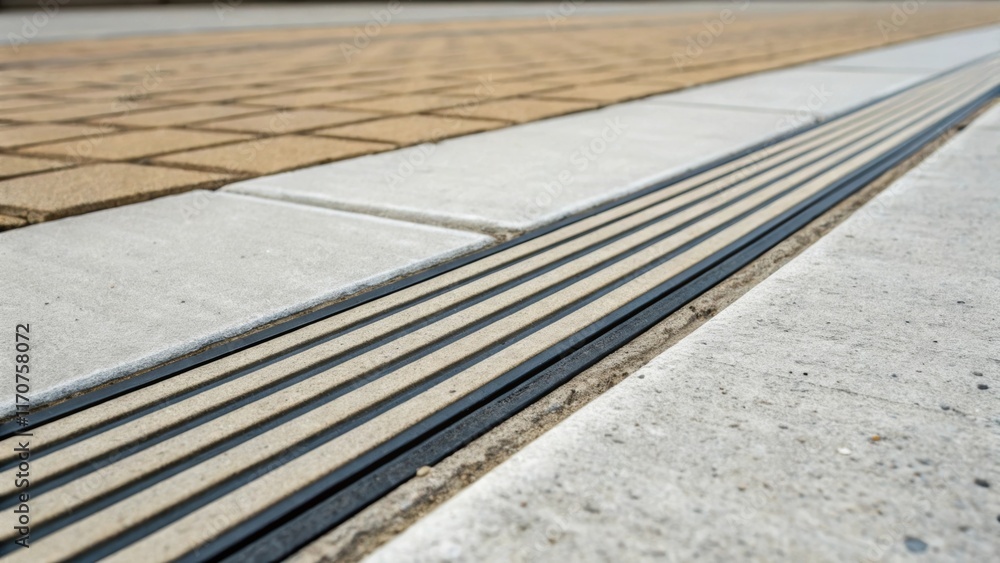 Poster This closeup emphasizes the carefully laid out expansion joint strips their uniform spacing providing both aesthetic symmetry and functional integrity. The contrasting colors of