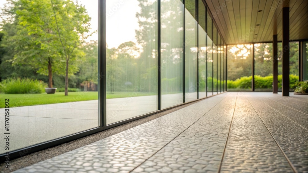 Poster the textured surface of the patio floor is reflected on the translucent glass panels showcasing the 