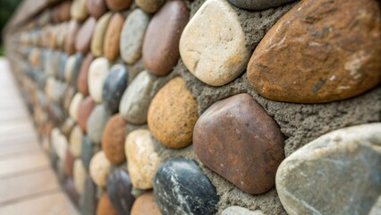 This closeup reveals a of stones within the veneer with an emphasis on their varied hues and natural imperfections. The adhesive layers applied meticulously peeks through at the