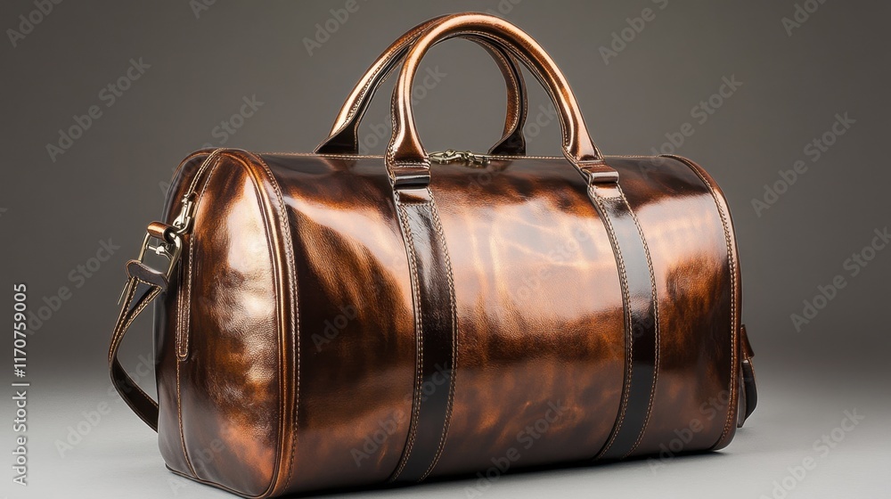 Poster elegant brown leather duffel bag showcasing fine craftsmanship in a studio setting illuminated with 