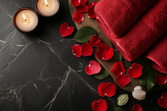 A spa promotion design with rose petals and heart-shaped candles - Powered by Adobe