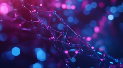 Plexus network glowing with futuristic pink and blue bokeh lights