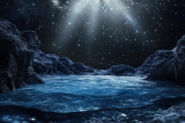 Fototapeta premium Night sky illuminates an icy landscape beneath a starlit atmosphere at an isolated location