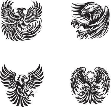 Set of Four Intricate Eagle Silhouette Designs