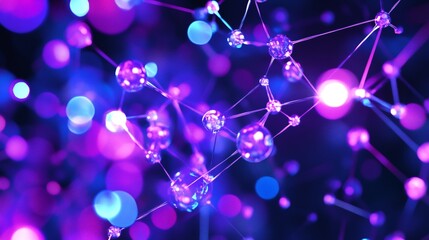 Abstract molecular structure connecting glowing spheres in network mesh