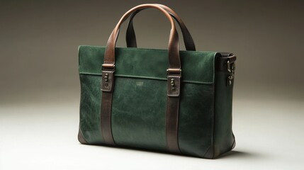 Stylish green leather bag stands out against a dark background with elegant simplicity ideal for professional settings. Generative AI