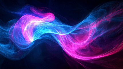 Fototapeta premium Abstract gradient waves in vibrant, neon colors (blue, pink, and purple), smoothly blending into each other against a dark background.