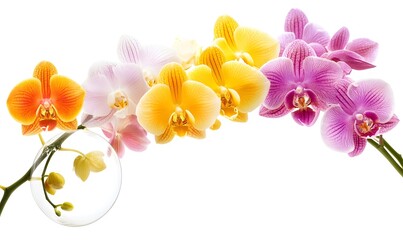 Obraz premium Colorful orchid blossoms in glass vase.