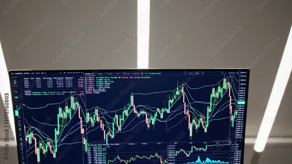 Aufkleber Insights into market trends captured during real-time trading analysis in a modern office environment