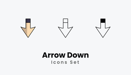 Arrow Down Icons thin line and glyph vector icon stock illustration