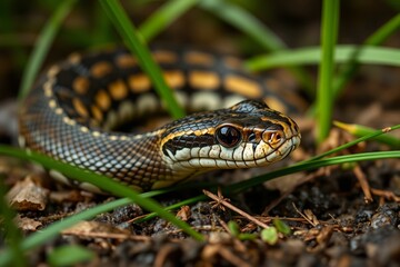 Fototapeta premium there is a snake that is laying in the grass