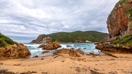 Coney Glen Beach with sand and rocks in Knysna in South Africa