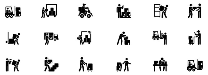 Logistics icon set. Shipping, transportation, delivery, cargo, freight, route planning, export and import icon. Vector illustration. EPS 10
