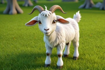 Fototapeta premium there is a goat that is standing in the grass